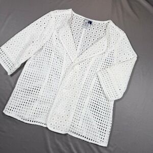 Catherines White Eyelet Cotton Open Front Cardigan Jacket Womens 0XWP 14/16WP